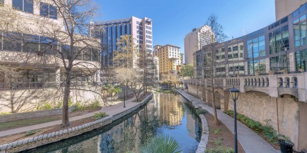 San Antonio River Walk with shops